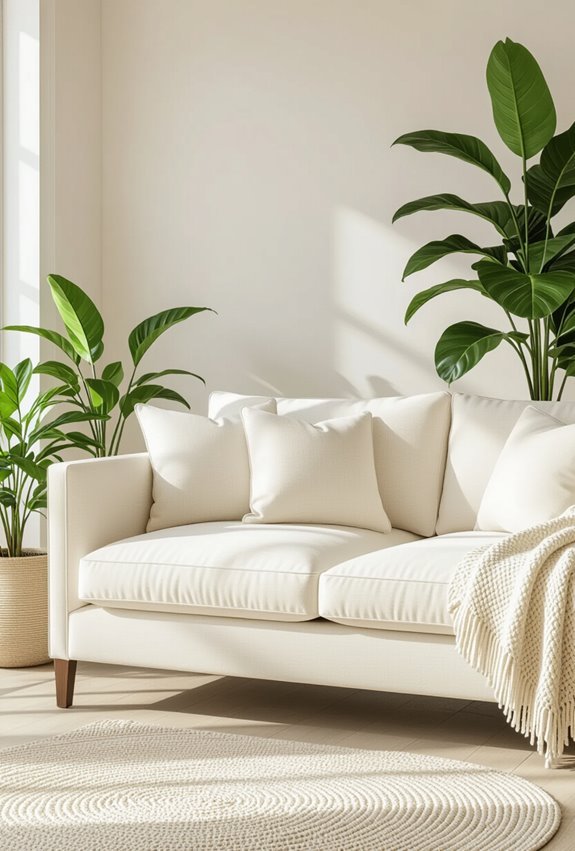 ivory sofa with greenery
