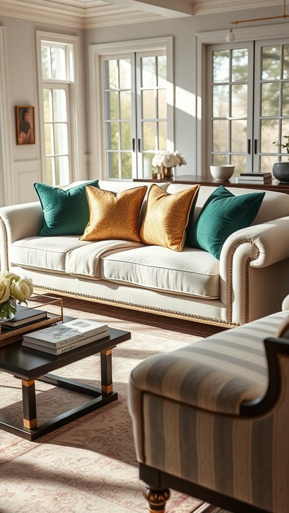 ivory sofa with rich fabrics