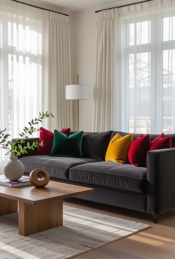 jewel toned vibrant sofa contrast