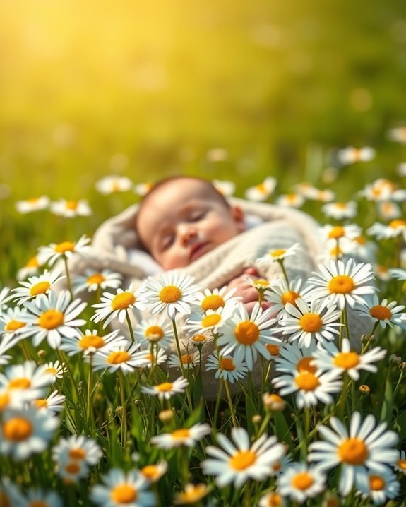 joyful baby in daisies