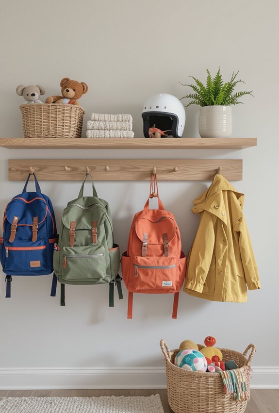 kid height labeled storage hooks
