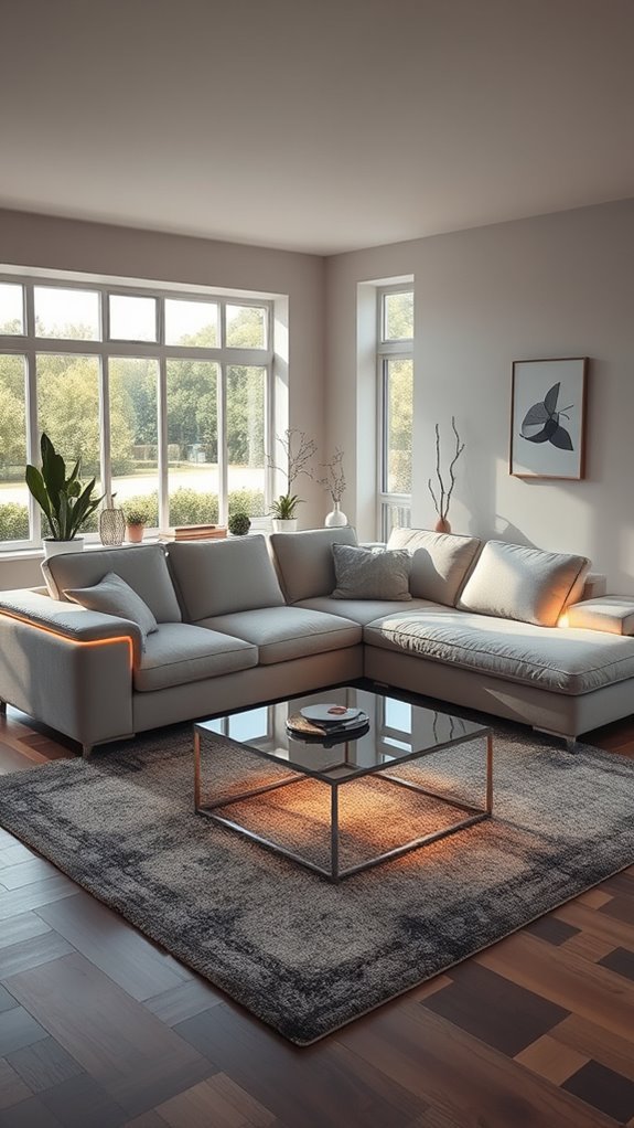 l shaped couches with lighting