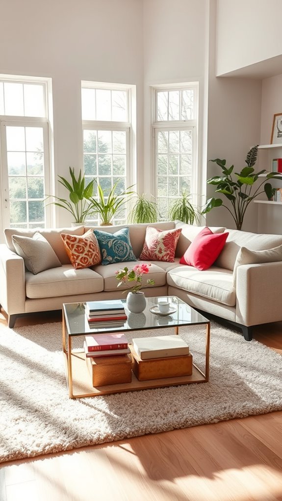 l shaped sofa colorful pillows