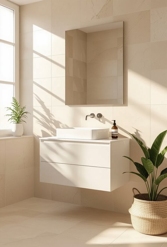 large beige tiles visually expand