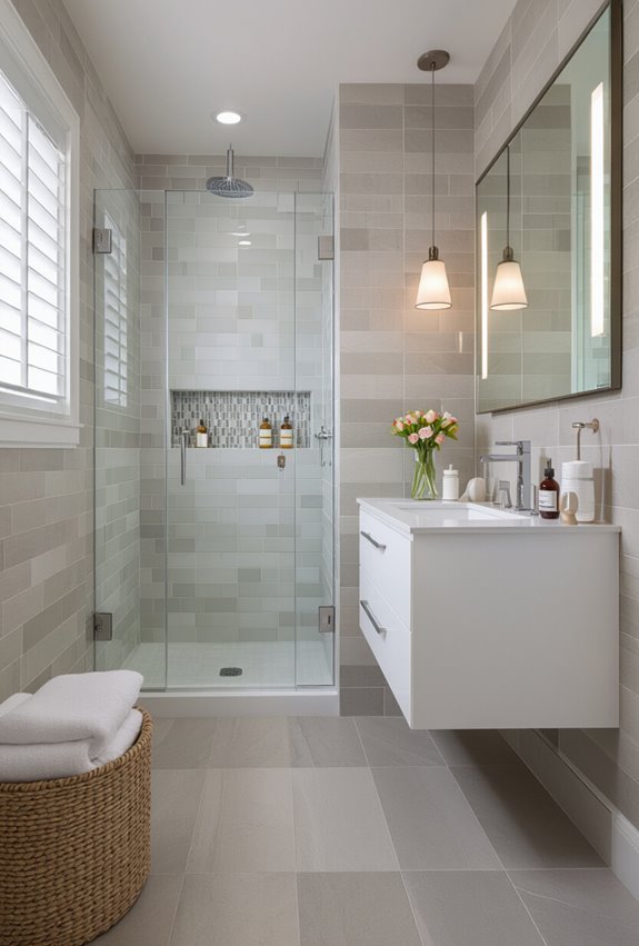 large light tiles diagonal grout