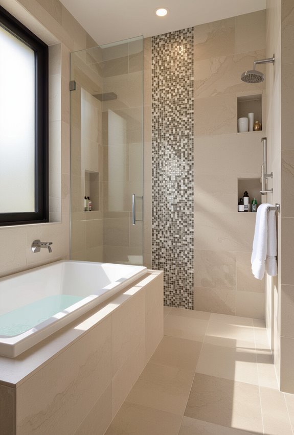 large tiles with mosaic accents
