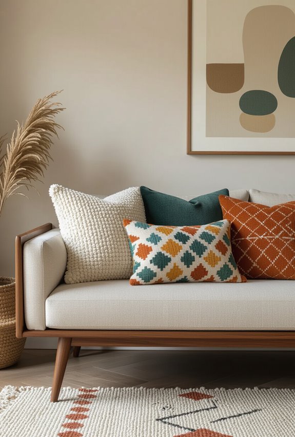 layer vintage textured throw pillows