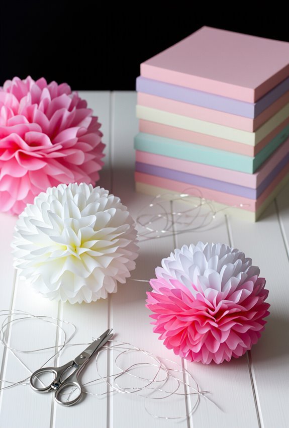 layered accordion style tissue pom poms