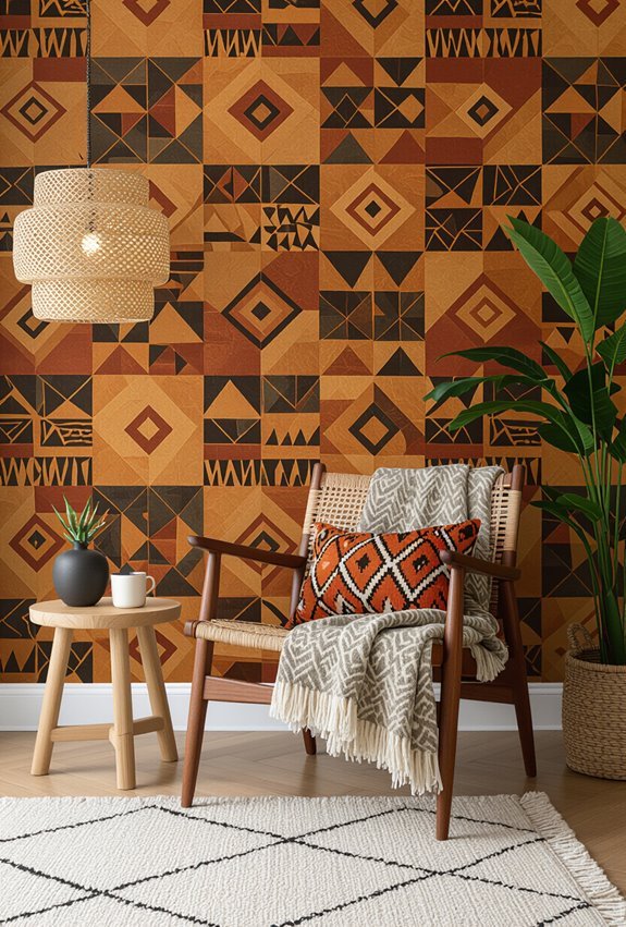 layered african inspired patterned wallpaper