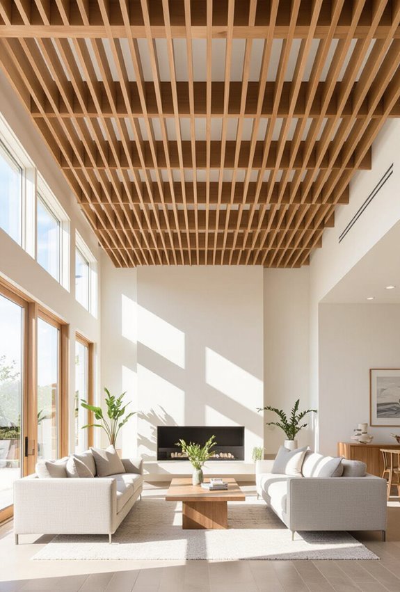 layered backlit acoustic wood slats