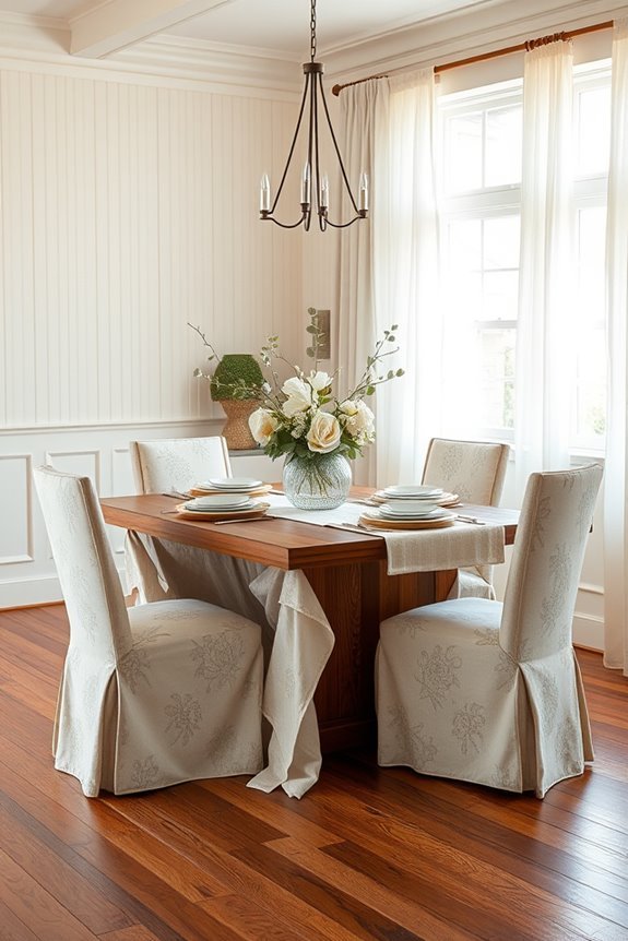 layered beadboard and fabrics
