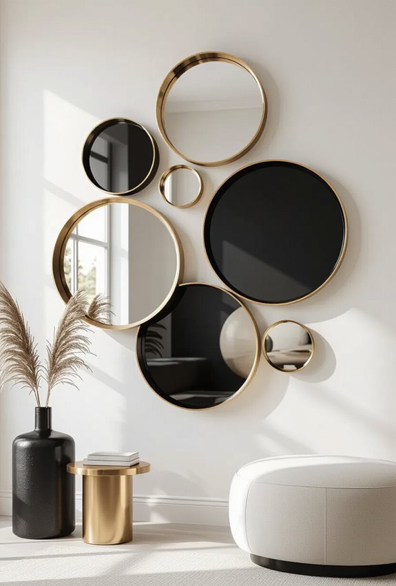layered black and gold mirrors
