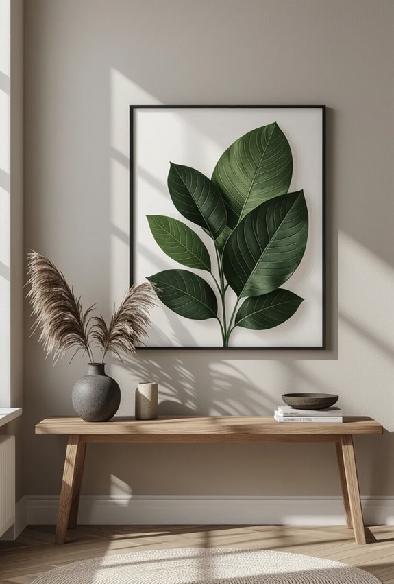 layered black and green botanical hangings