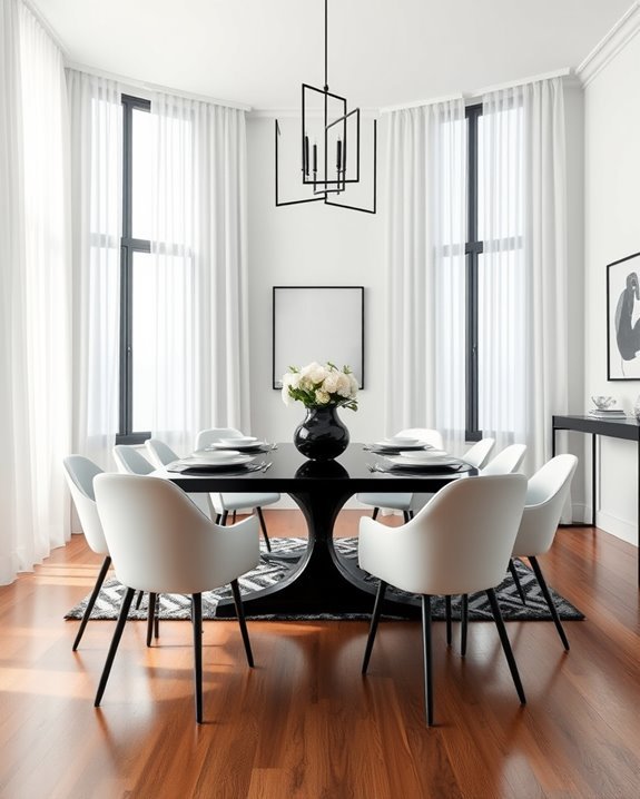 layered black and white curtains