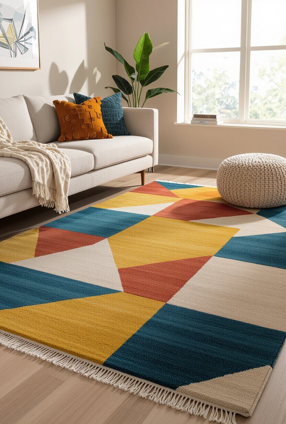 layered bold patterned rugs
