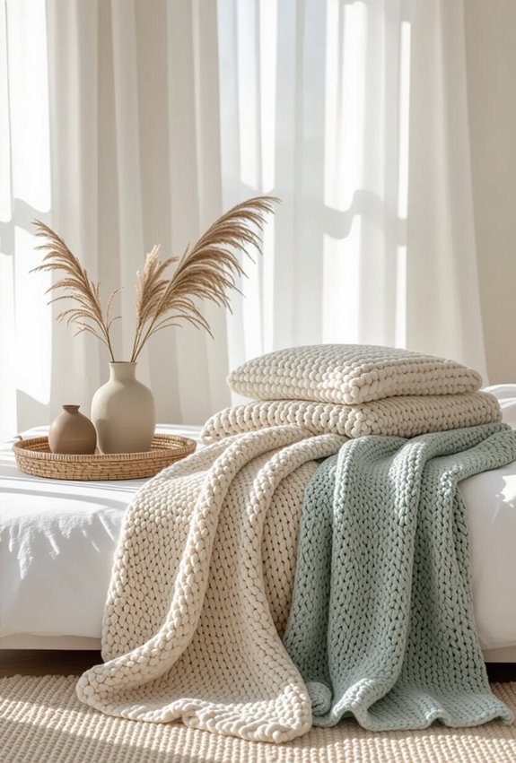 layered coastal textured throw blankets