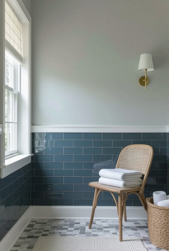 layered contrasting wainscoting tile