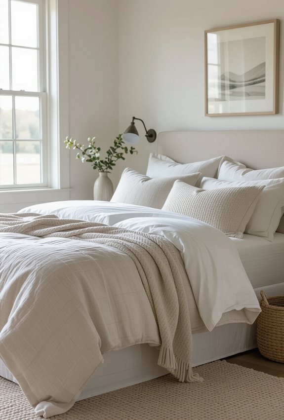 layered cozy textured farmhouse bedding