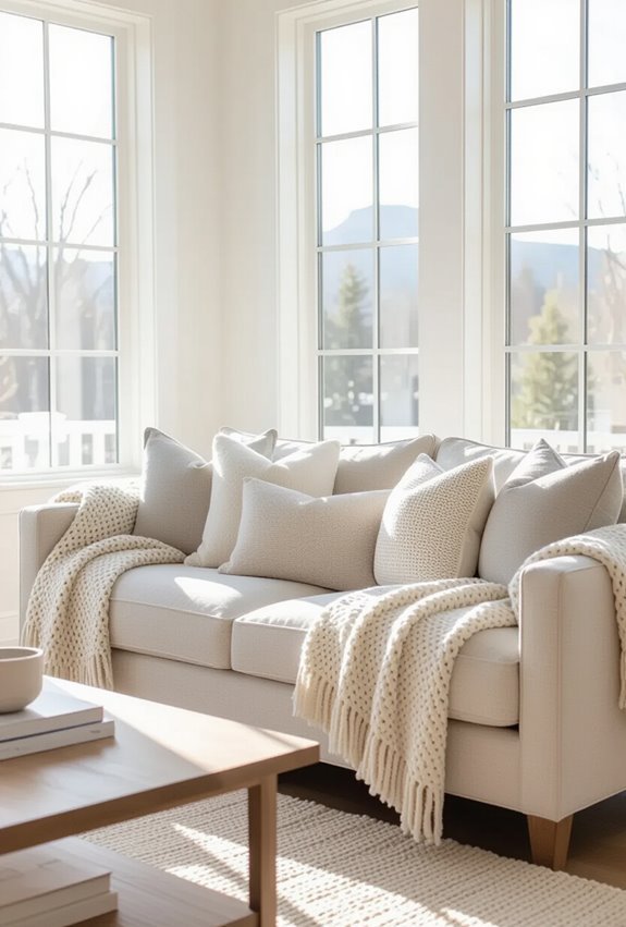 layered cozy throws and cushions
