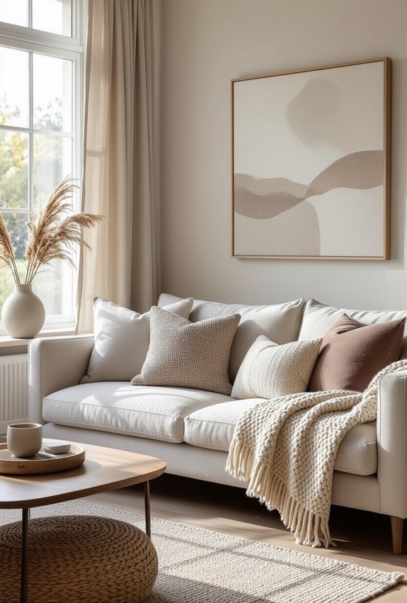 layered cushions and throws