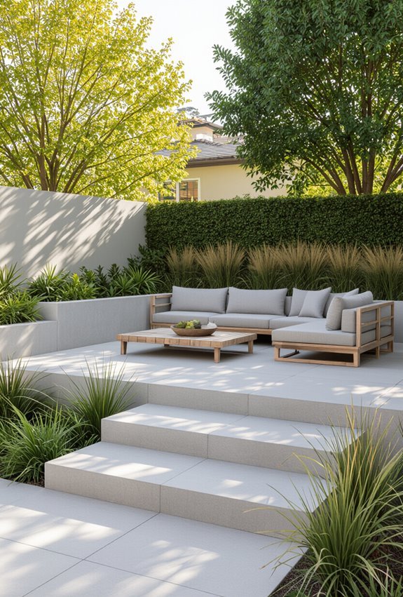 layered elevated concrete patio