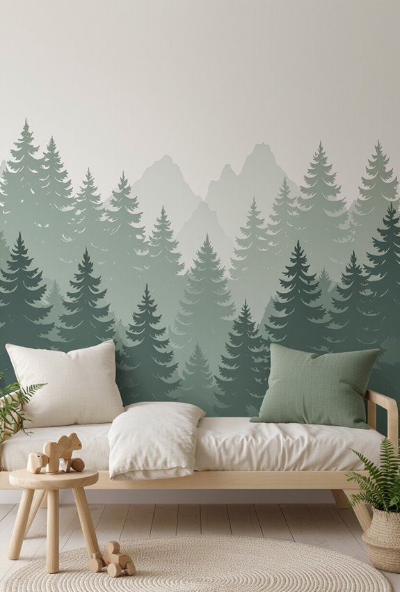 layered forest silhouette wall