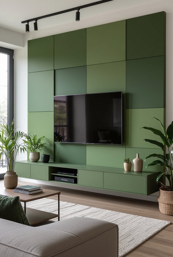 layered green textured tv backdrop