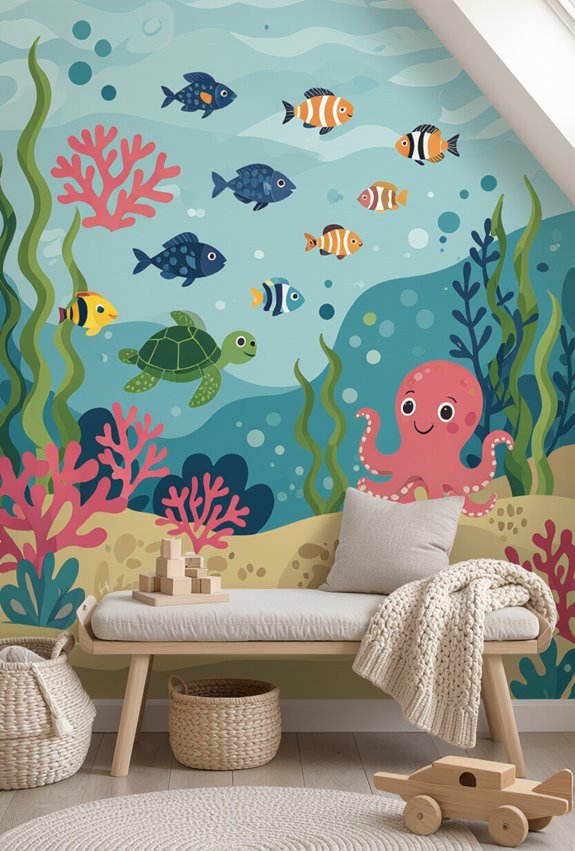 layered interactive underwater decal mural