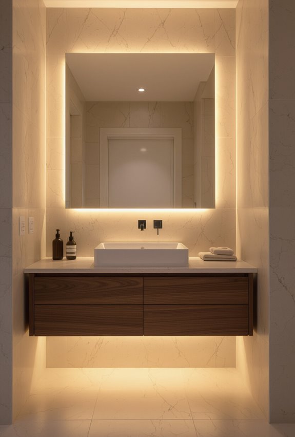layered lighting for floating vanity