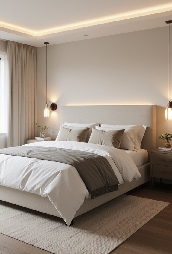 layered lighting highlights bed