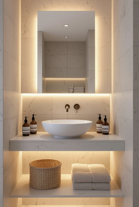 layered minimalist bathroom lighting