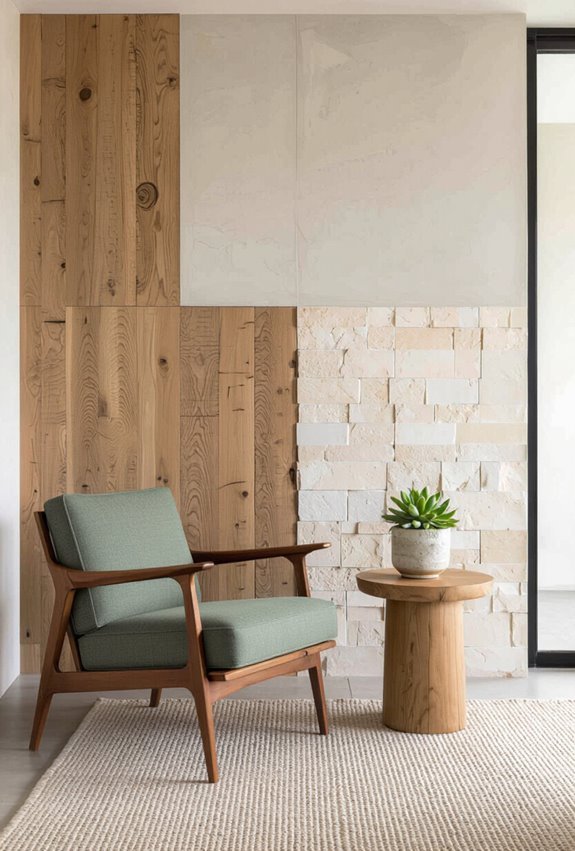 layered mixed materials eclectic wall