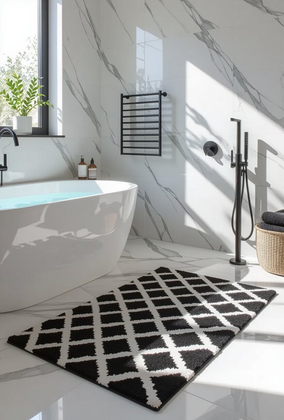 layered monochrome rugs for warmth