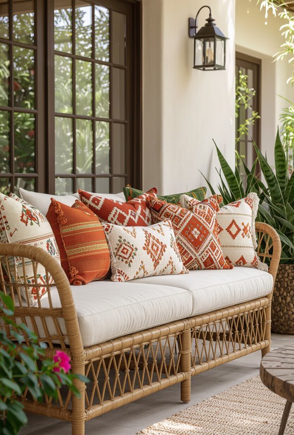 layered neutral patterned pillows