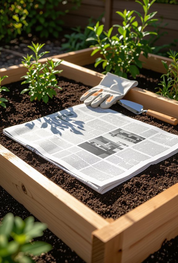 layered newspaper weed barrier