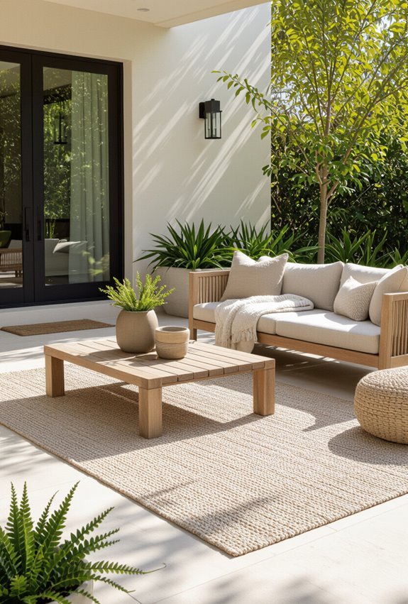 layered outdoor rugs define zones