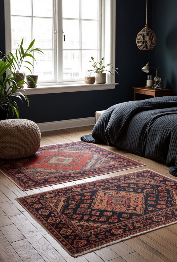 layered patterned rugs anchor