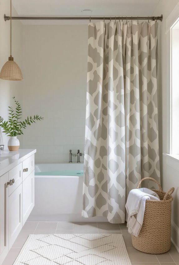 layered patterned shower curtains