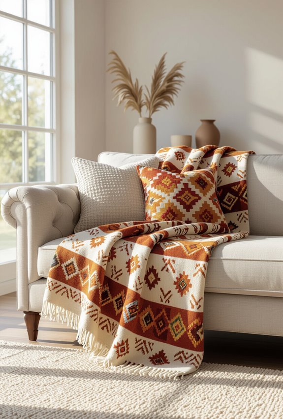 layered patterned throws for warmth