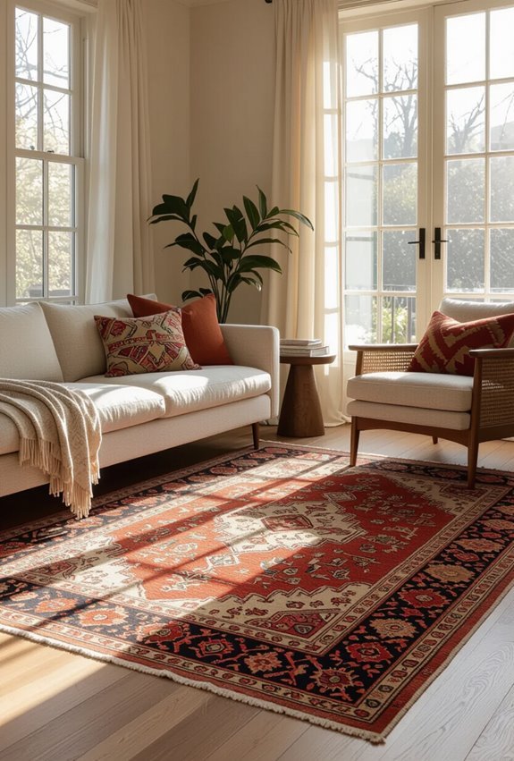 layered persian rugs for warmth