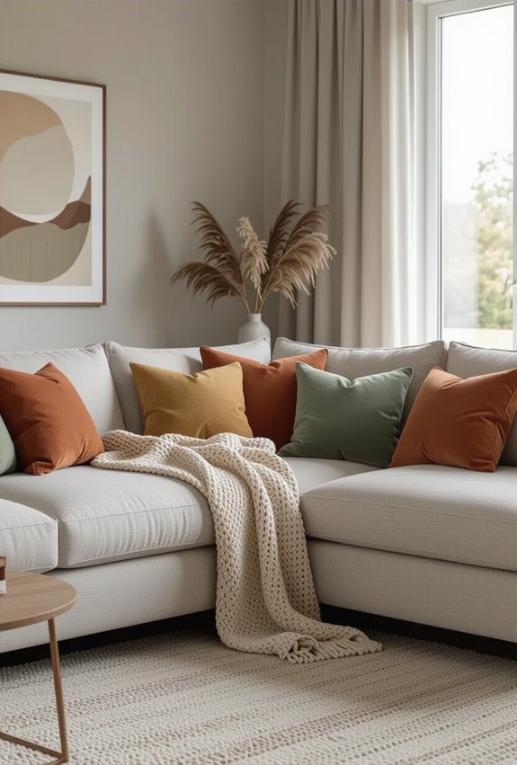 layered pillows and throws