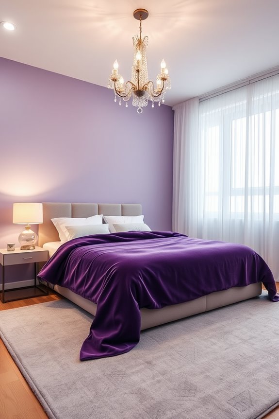 layered purple bedroom lighting