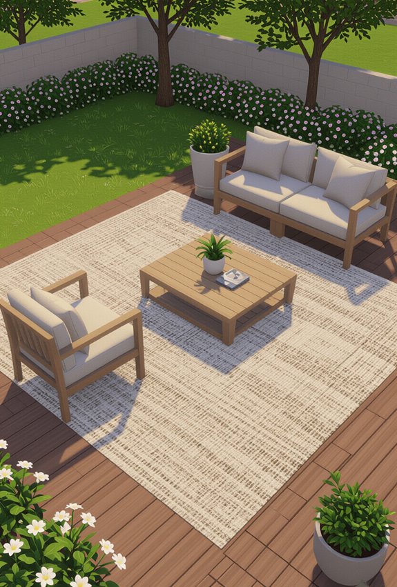 layered rugs define cozy seating