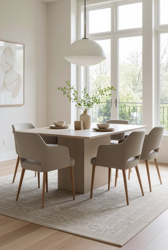 layered rugs define dining zone