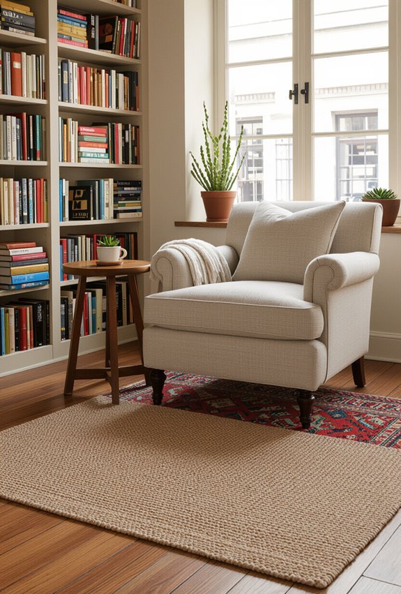 layered rugs define seating areas