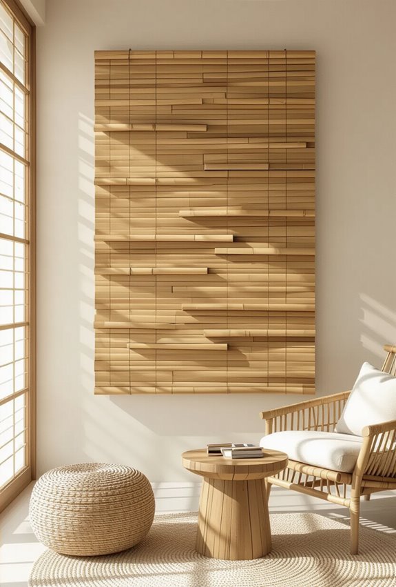 layered tactile bamboo wallscape