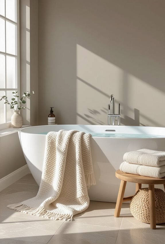 layered textiles for cozy bathtub