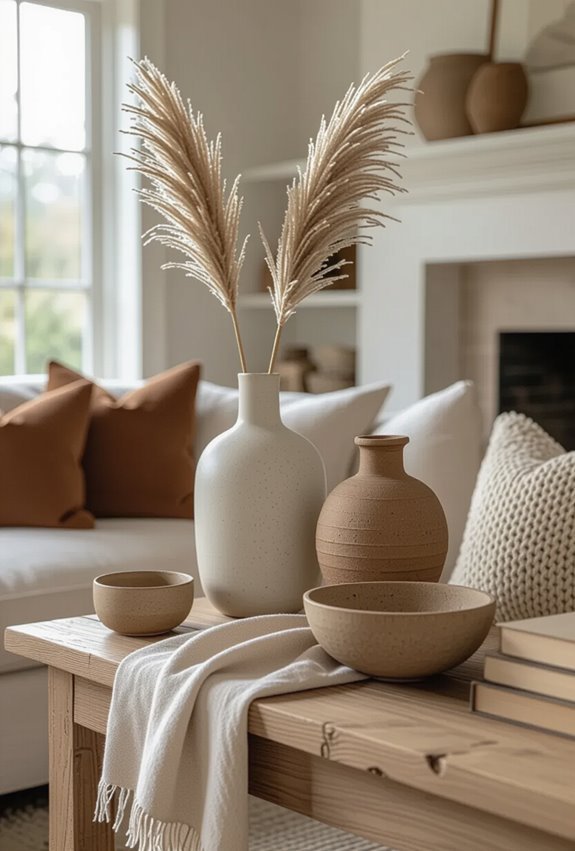 layered textured asymmetrical mantel styling