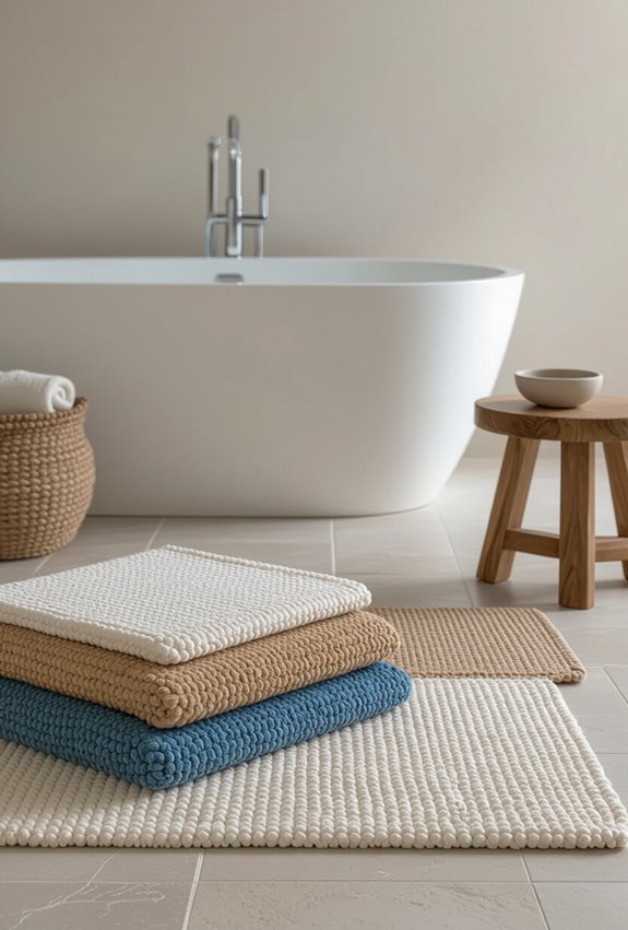 layered textured colorful bathmats