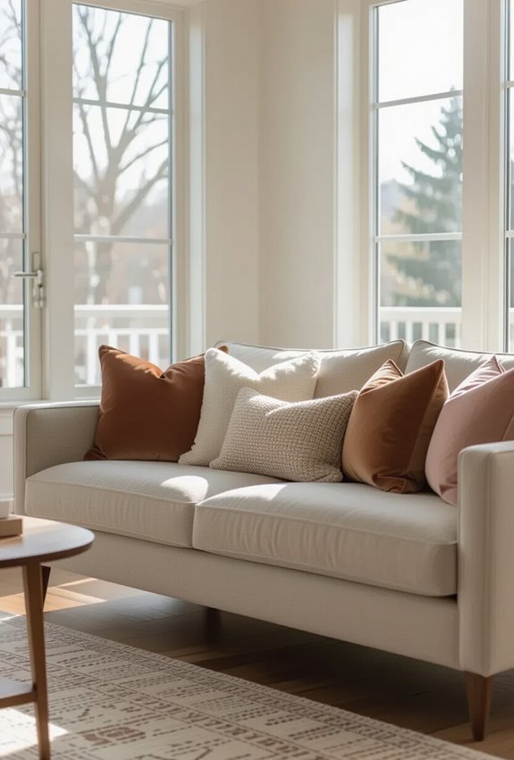 layered textured decorative pillows
